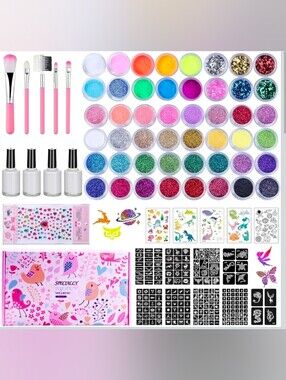 🎃 Glitter Tattoo Kit for, 48 Glitter Colors, 209 Stencils